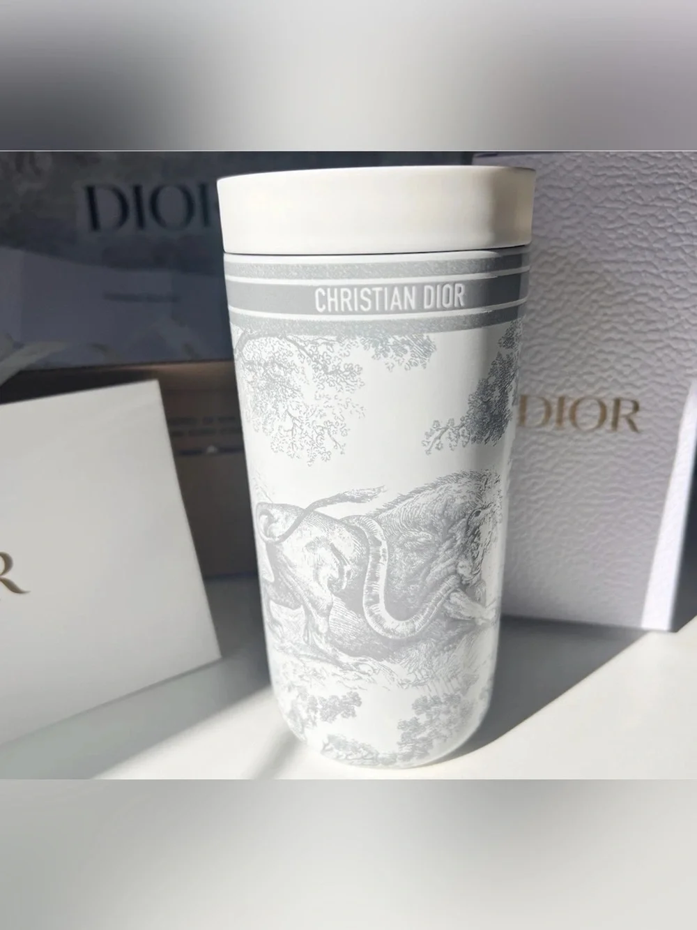 Dior Tumbler 400ml Toile DeJouy Jungle Animal White + Gray Bag - SEALED